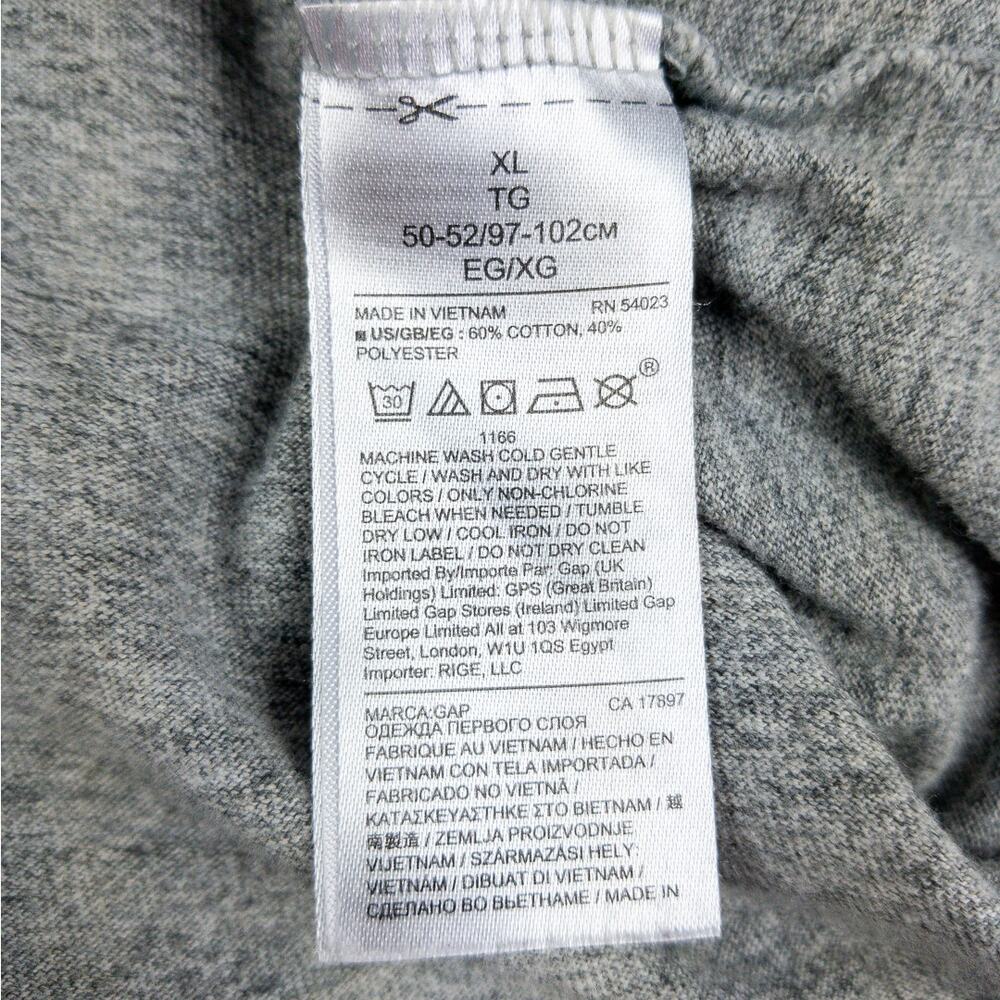 Gap Henley Men's T-Shirt Size XL Long Sleeve Gray 3-Buttons Ribbed Cuffs Tagless - Picture 5 of 9
